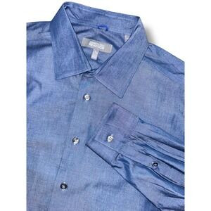 Kenneth Cole Reaction Men's XL 17-17.5 36/37 Button Down‎ Shirt Blue Slim Fit